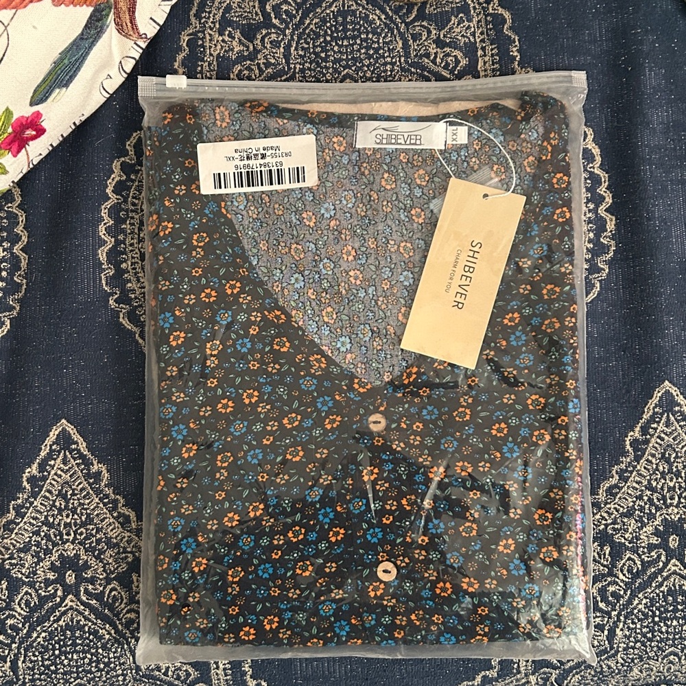 Floral Midi Dress - Blue and tiny orange flowers-so soft and swingy-pockets